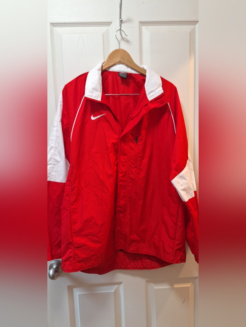 Nike Red and White Windbreaker Jacket - Athletic